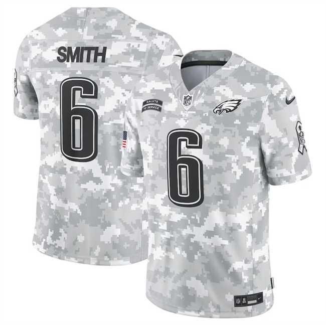 Mens Philadelphia Eagles #6 DeVonta Smith 2024 Arctic Camo Salute To Service Limited Stitched Jersey Dyin